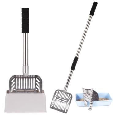 Imagem de 32 colheres extensíveis de areia para gatos, peneira de aço inoxidável com suporte para limpeza rápida