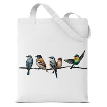 Imagem de QYCFDXD Sacola de lona estética para mulheres, linda bolsa de ombro com estampa dupla face, Pássaros coloridos, Medium
