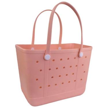 Imagem de Addoklm Bolsa de praia de borracha extra grande leve pequena para academia, impermeável, bolsa aberta média para esportes na piscina, A - vermelho pêssego, X-Large(18.9*9*13.8in)