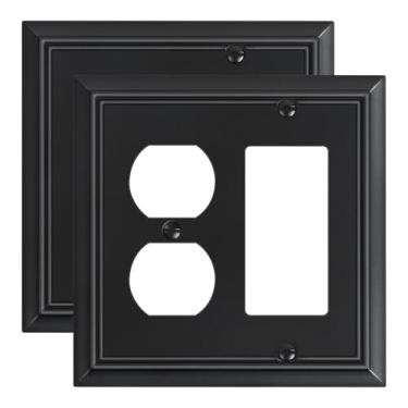 Imagem de Pacote com 2 placas de cobertura de tomada duplex/decoradora, capas de interruptor decorativas pretas, placas de parede de fibra de bambu natural durável para tomadas elétricas, receptáculo, tomada