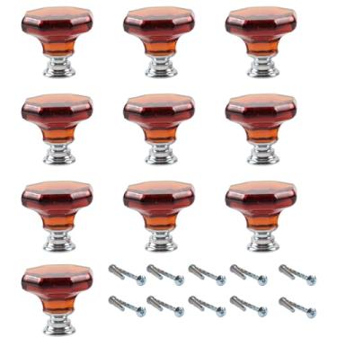 Imagem de Dixiao Pacote com 10, puxadores de gaveta de cristal âmbar, maçanetas de armário de vidro, puxador de armário de cristal, puxadores de cômoda de vidro decorativos