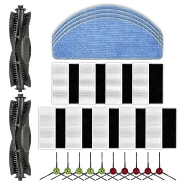 Imagem de (Pacote com 25) Peças de reposição G8000 MAX compatíveis com aspirador de pó robô Tikom G8000 MAX, 2 escovas de rolo, 10 escovas laterais, 9 filtros HEPA, 4 almofadas de esfregão, kit de acessórios