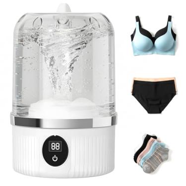 Imagem de Mini máquina de lavar portátil, lavadora de roupa íntima sem fio recarregável, copo ultrassônico de viagem para sutiãs/roupas íntimas/meias, lavadora compacta para delicados (branco)