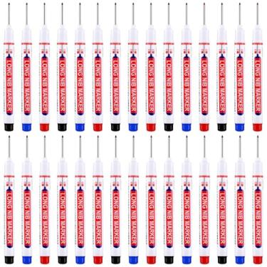 Imagem de 30 peças de marcadores de furo profundo, canetas impermeáveis de ponta longa em 3 cores, ferramentas de marcação à base de óleo de secagem rápida para madeira, metal, plástico e azulejo