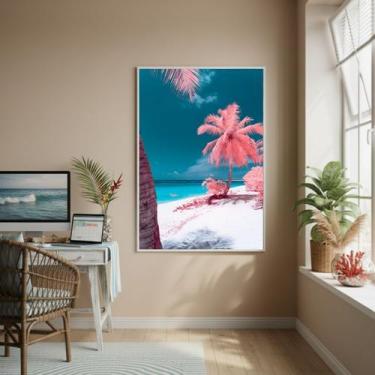 Imagem de Quadro Decorativo Palmeiras Rosas-70x50cm Cor:Moldura Branca - Quadros