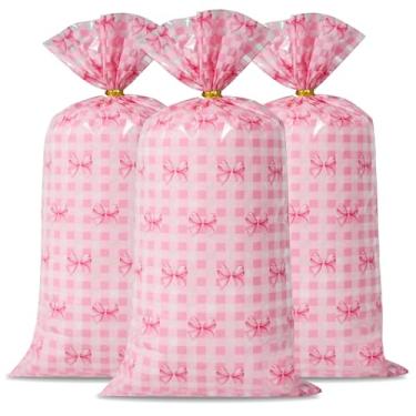 Imagem de Docvania Sacos de presente de celofane para violoncelo, sacos de biscoito com laço rosa, 100 peças, 12 x 27 cm, saco com laços para o dia das mães, dia dos namorados e festas, casamentos