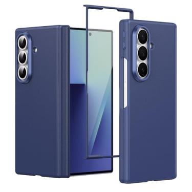 Imagem de FWYANZH Capa magnética para Samsung Galaxy Z Fold 7, capa protetora de tela integrada com dobradiça à prova de choque para lente da câmera, capa de couro, azul, dobra 7