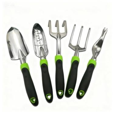 Imagem de Novo Conjunto de Ferramentas Jardim Liga Magnésio e Alumínio Espessado com 5 Peças para Plantio Flores Multifuncional Cabo Silicone Ergonômico Leve Re