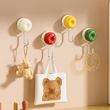 Imagem de Pacote com 4 ganchos de ventosa, ganchos de armazenamento a vácuo, ganchos de toalha sem perfuração, ganchos reutilizáveis para parede de banheiro, cozinha, vidro, espelho, azulejo, multicolorido