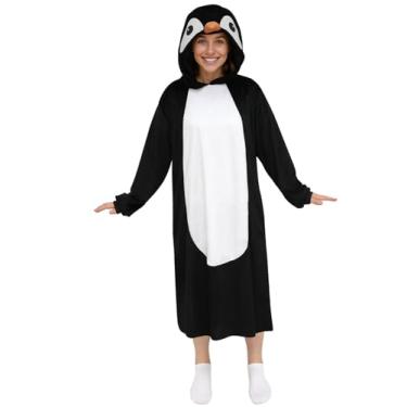 Imagem de ROC PARTY Fantasia de pinguim, vestido com capuz para mulheres, de pelúcia, solto e folgado, pijama aconchegante para festa de Halloween, cosplay e loungwear (pinguim, pequeno)