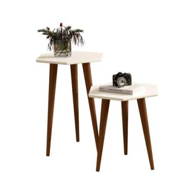 Imagem de Kit 2 Mesas Sala Six Retrô Pés Lateral E Apoio Off White - Comprar Móv