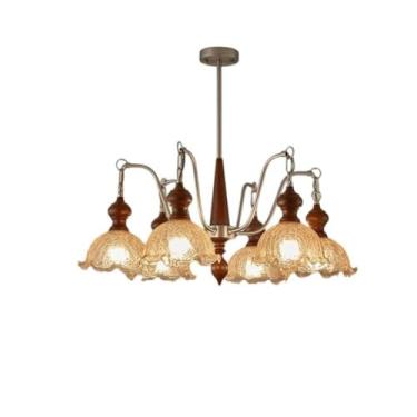 Imagem de Luminária pendente francesa de luxo e estilo retrô Nanyang em madeira maciça - Design com efeito craquelado que protege os olhos | Iluminação principal ideal para sala de estar, sala de jant