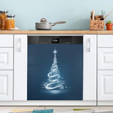 Imagem de ATTX Capa magnética para lava-louças de árvore de Natal branca brilhante, 58 cm C x 66 cm A decoração da capa da máquina de lavar louça, decalques de armário doméstico adesivos de eletrodomésticos