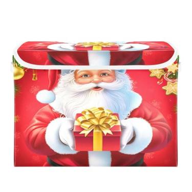 Imagem de SEHANY Cestas de armazenamento de Papai Noel de Natal com tampas, organizador de caixas de armazenamento de tecido para armário de roupas, cobertor de escritório, berçário, 42 x 32 x 30 cm