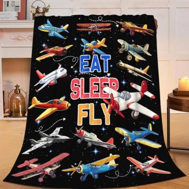 Imagem de Cobertor de avião para crianças, cobertor de lã de avião fofo presentes para meninos e meninas, material de flanela macia aconchegante para cama sofá 127 x 101 cm