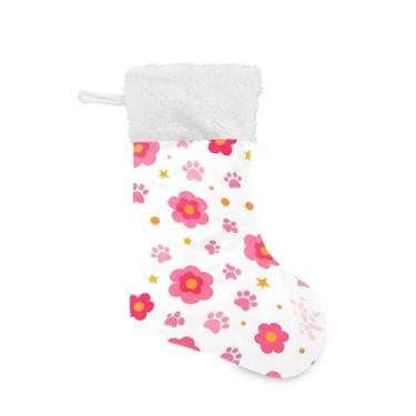 Imagem de GakkiGii Pacote com 2 meias de Natal com flores e impressões de patas, decoração grande para pendurar na parede da árvore da lareira, 45 x 31 cm