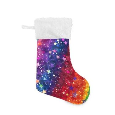 Imagem de GakkiGii Meias de Natal grandes com estrelas listradas coloridas, decoração de Natal pendurada para parede de árvore de lareira, 45 x 31 cm