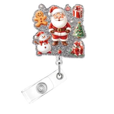 Imagem de Carretel de crachá de Natal, lindo crachá de acrílico de Papai Noel para crachá de identificação com árvore de Natal, boneco de neve, suporte retrátil de crachá, acessórios de clipe de jacaré para