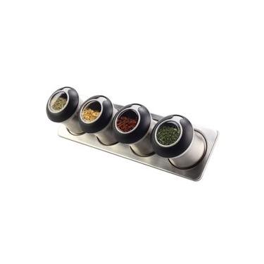 Imagem de Conjunto de 4 Porta Temperos em Aço Inox e Suporte com Imã Kenya