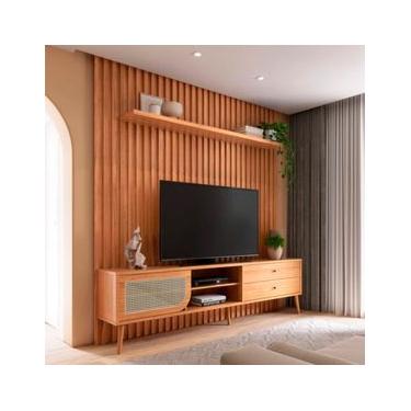 Imagem de Rack com Painel para TV Até 75 Polegadas 2 Gavetas 1 Porta Ripado Freijó