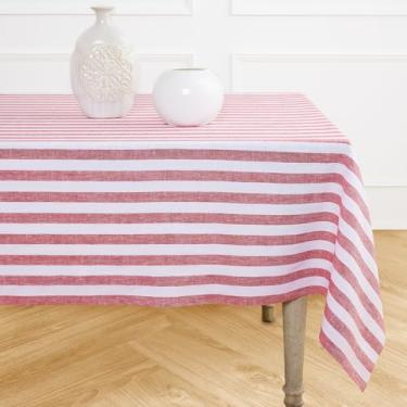 Imagem de Solino Home Toalha de mesa de linho 132 x 132 cm - Sorrento Stripe, toalha de mesa quadrada vermelha e branca 100% linho puro - lavável na máquina para outono, Ação de Graças, Natal