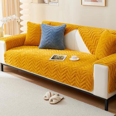 Imagem de Capas de sofá para sofá secional antiderrapantes, capas de sofá para sofá de 3 assentos, capa de sofá de tecido de cordeiro macio, secional, em forma de L, decorativas, laváveis, amarelas, 110 x 110