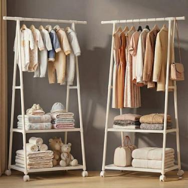 Imagem de Arara Organizadora Cabideiro de Roupas de Chão com Rodinhas – Cabideiro Multiuso com 2 Prateleiras e Sapateira. Arara de Roupas Móvel para Quarto, Lavanderia e Quarto de Bebê (BRANCO)