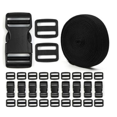 Imagem de TAYEEL Kit Combo de Correias e Fivelas de 3/10.2 cm: correias de nylon de 6 metros, pacote com 10 fivelas de liberação rápida e 20 trideslizantes - sem costura ajustável para bagagem, mochila, rede