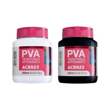 Imagem de Tinta PVA Fosca 250ml Branco 519 ou Preto 520 | Alta Cobertura para Madeira, MDF, Gesso, Cerâmica, Isopor e Papel | Acabamento Fosco Profissional para Artesanato