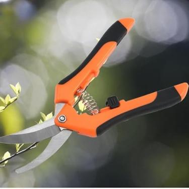 Imagem de 1 tesoura de corte de jardim com lâminas curvas, cortadores de poda manual de jardinagem, tesouras de poda de bonsai de precisão revestidas de titânio, cortadores de flores convenientes (laranja)