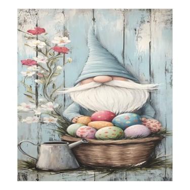 Imagem de Qilmy Capa de ímã de máquina de lavar louça de gnomo fofo e ovos de Páscoa 58 x 66 cm capas decorativas de geladeira para porta frontal adesivo de folha magnética máquina de lavar louça painel de