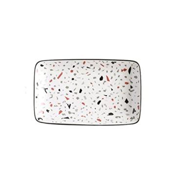 Imagem de uhyOHF Bandeja decorativa bandeja de cerâmica bandeja de servir bandeja retangular bandeja de mesa de centro bandeja decorativa bandeja de borda preta placa de servir (A