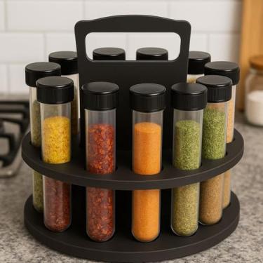 Imagem de Porta Temperos em MDF com Alça, Organizador para 10 Tubetes, Preto, 18x20cm, Corte a Laser (Preto)
