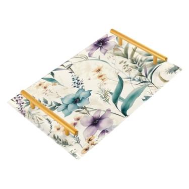 Imagem de Wassud Flowerful Meadow Bandeja de banheiro com alças organizador de perfume de joias de acrílico para banheiro, quarto, cozinha, balcão de 30 x 20 cm