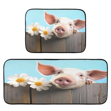 Imagem de Wassud Pig on The Board Tapetes de cozinha para decoração de casa, tapetes de cozinha acolchoados, antifadiga, tapetes de cozinha, antiderrapante, lavável, itens essenciais, conjunto de 2