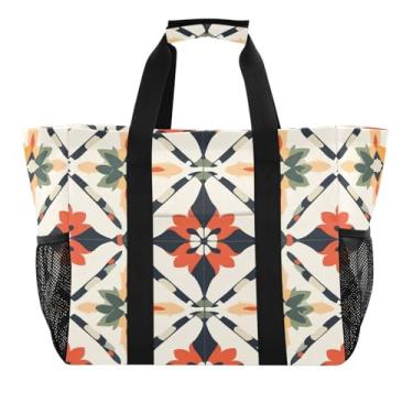 Imagem de STAYTOP Bolsa de praia grande com azulejos de cerâmica retrô estilo mexicano para mulheres e homens, à prova d'água à prova de areia, bolsa de praia para piscina, academia, mercearia, viagem