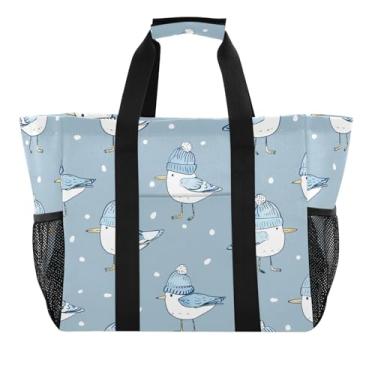 Imagem de Wassud Cute Seagulls Sacolas de mercearia reutilizáveis grande bolsa organizadora de lona impermeável para praia, piquenique, lavanderia, viagem