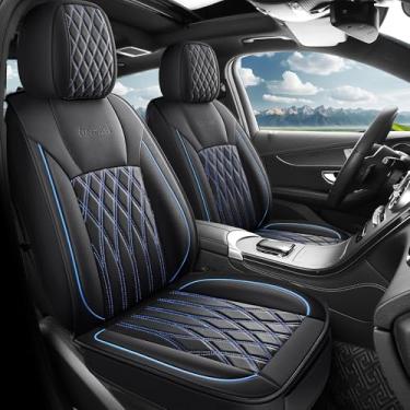 Imagem de crossmiles Capa de assento de couro de carro, capas protetoras de assento automotivas à prova d'água conjuntos completos super respirável capa de ajuste universal para a maioria das fontes e costas de