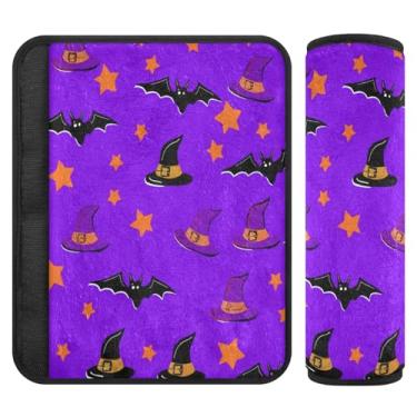 Imagem de Burbuja Capa para cinto de segurança de carro Bats Hats Stars Protetor de cinto de segurança de carro macio confortável para alça de ombro de assento, 1 par pequeno