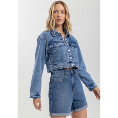 Imagem de Jaqueta Jeans Cropped Com Lapelas E Botões Frontais-Feminino