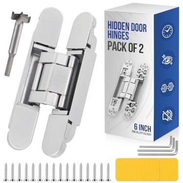 Imagem de Dobradiças ocultas atualizadas, dobradiças invisíveis, dobradiça oculta de liga de zinco de 15 cm, silenciosa, invisível, ajustável em 3 vias e dobradiça de extremidade giratória de 180° prata (pacote