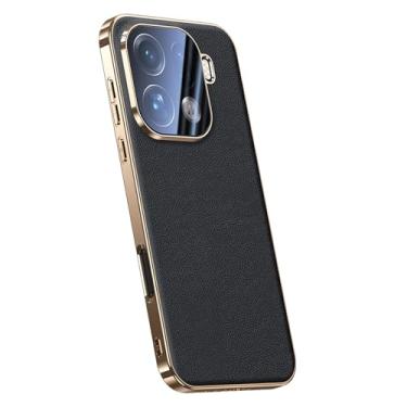 Imagem de FWYANZH Capa de couro genuíno para Oppo Find X9/X9pro, capa anti-queda galvanizada fina proteção de câmera luxuosa à prova de choque, preta, X9