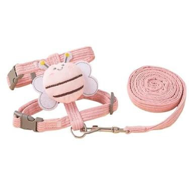 Imagem de Coleira Peitoral para Gato e Cachorro Pequeno com Guia 1,5m – Peitoral Estilo Colete Abelha, Ajustável, Respirável e Refletivo para Passeio Seguro(abelha Rosa M（3.5-5kg))