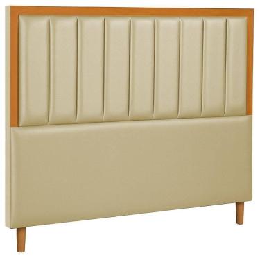 Imagem de Cabeceira Estofada Queen Paris Couro Bege 160 Cm