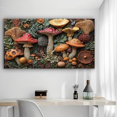 Imagem de Arte de parede em tela rústica floresta de cogumelos - Pôster sem moldura de 30 x 61 cm - Decoração de casa e escritório para sala de estar, quarto, cozinha e café