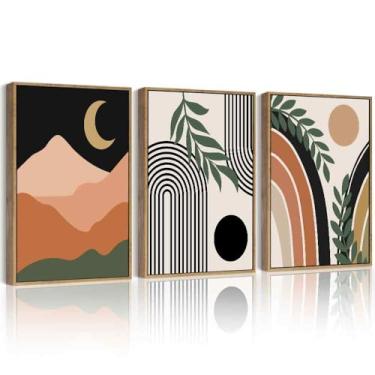 Imagem de Drsoum Arte de parede Boho Emoldurada Boêmio Planta Decoração de Parede Abstrata Geometria Arte Corredor Sala de Estar Impressões Pronto para Pendurar Moldura Natural 30,5 x 40,6 cm