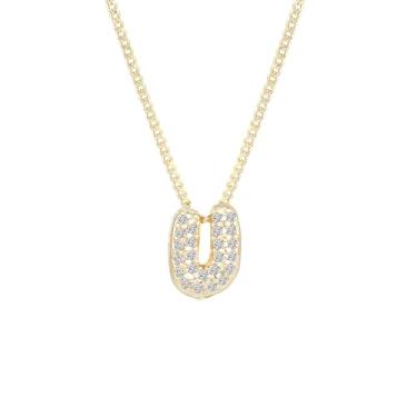 Imagem de Colar feminino banhado a ouro 14K com inicial – pingente grosso de letras de bolhas com strass, joia de nome personalizado para ela, colar delicado e elegante, presente de dia dos namorados