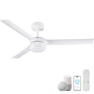 Imagem de cumilo Ventoinhas de teto inteligentes de 132 cm com luz e controle remoto, reguláveis, 6 velocidades reversíveis, ventilador de teto de baixo perfil compatível com aplicativo Alexa WiFi, ventilador