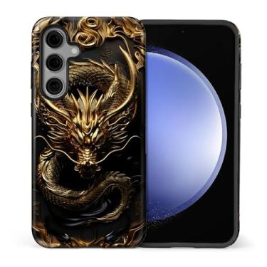 Imagem de CARLOCA Capa para Samsung Galaxy S25 FE, design de dragão dourado - proteção dupla híbrida TPU macio + PC rígido, capa antiarranhões à prova de choque masculina e feminina elegante capa protetora para