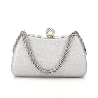 Imagem de Inkfew Bolsas clutch femininas brilhantes para casamento prata clutch bolsa transversal com corrente, festa de formatura de casamento clube, Prata